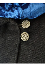 Cloakmakers.com 6141-Washable Charcoal & Bright Blue Wool Blend Mantle Cloak w/ Blue Velvet Hood Lining & Dual Wolf Embroidery