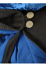 Cloakmakers.com 6141-Washable Charcoal & Bright Blue Wool Blend Mantle Cloak w/ Blue Velvet Hood Lining & Dual Wolf Embroidery