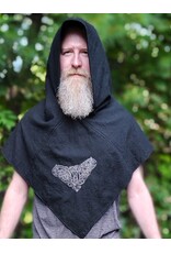 Cloakmakers.com H591-Washable Black Wool Hooded Cowl w/ Celtic Knotted Heart Embroidery
