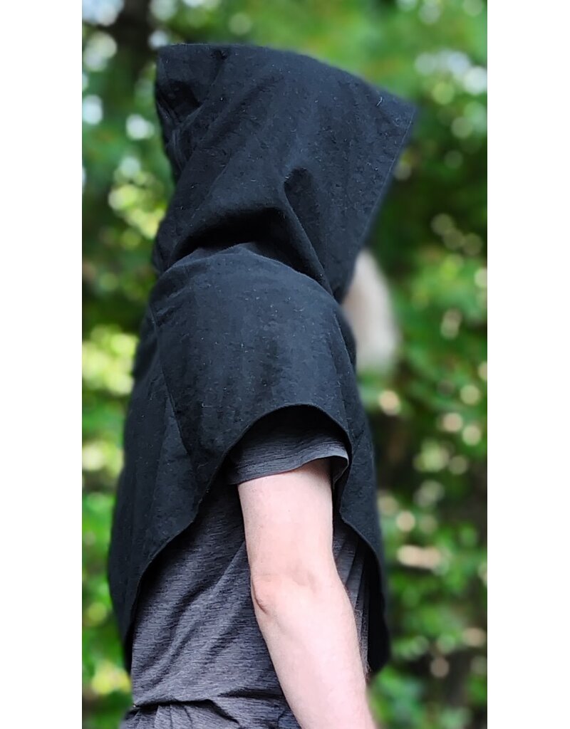 Cloakmakers.com H591-Washable Black Wool Hooded Cowl w/ Celtic Knotted Heart Embroidery
