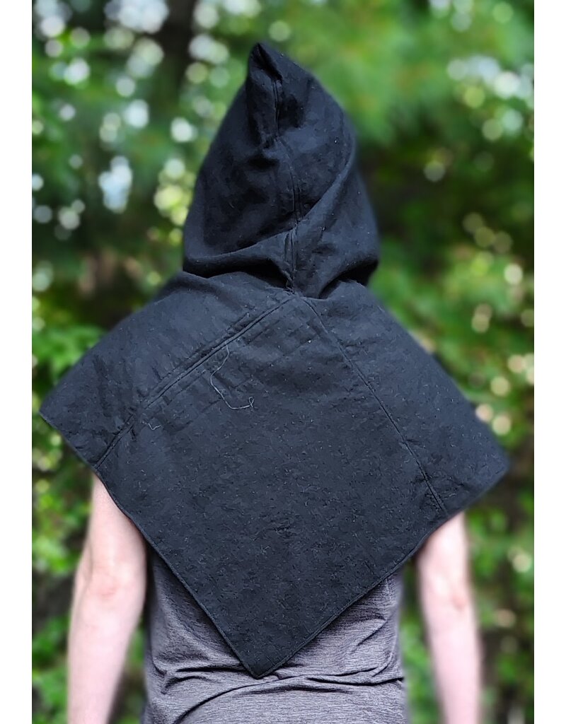 Cloakmakers.com H591-Washable Black Wool Hooded Cowl w/ Celtic Knotted Heart Embroidery