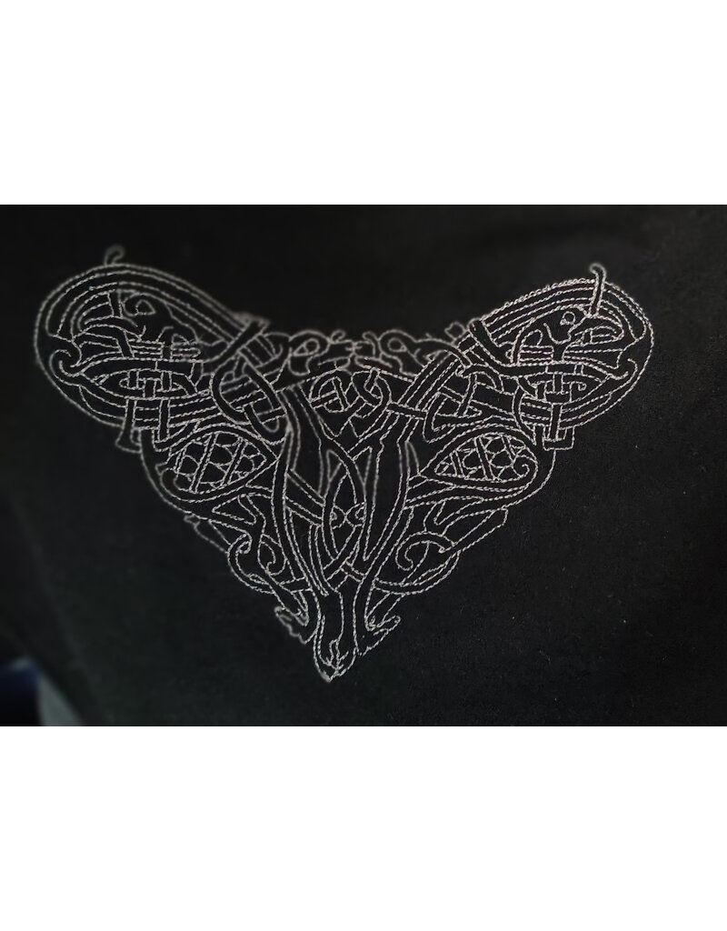 Cloakmakers.com H591-Washable Black Wool Hooded Cowl w/ Celtic Knotted Heart Embroidery