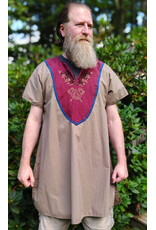 Cloakmakers.com J935-Washable Tan & Maroon Cotton Tunic w/ Celtic Raven & Axes Embroidery