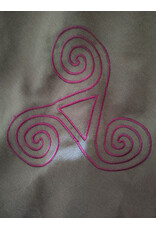 Cloakmakers.com H592-Washable Greenish Brown Wool Pointy Hooded Cowl w/ Purple Triskelion Embroidery