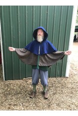 Cloakmakers.com 6142-Washable Blue & Brown/Blue Checkered Wool Mantle Cloak w/ Brown Velvet Hood Line