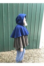 Cloakmakers.com 6142-Washable Blue & Brown/Blue Checkered Wool Mantle Cloak w/ Brown Velvet Hood Line