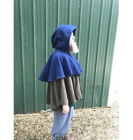 Cloakmakers.com 6142-Washable Blue & Brown/Blue Checkered Wool Mantle Cloak w/ Brown Velvet Hood Line