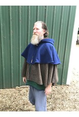 Cloakmakers.com 6142-Washable Blue & Brown/Blue Checkered Wool Mantle Cloak w/ Brown Velvet Hood Line
