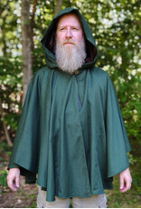 Cloakmakers.com 6143-Washable Green Woven Wool Cloak w/ Dark Brown Velvet Hood Lining & Two Interior Pockets