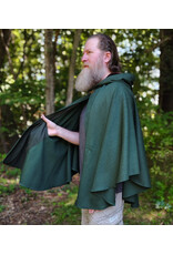 Cloakmakers.com 6143-Washable Green Woven Wool Cloak w/ Dark Brown Velvet Hood Lining & Two Interior Pockets