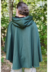 Cloakmakers.com 6143-Washable Green Woven Wool Cloak w/ Dark Brown Velvet Hood Lining & Two Interior Pockets