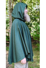 Cloakmakers.com 6143-Washable Green Woven Wool Cloak w/ Dark Brown Velvet Hood Lining & Two Interior Pockets