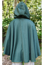 Cloakmakers.com 6143-Washable Green Woven Wool Cloak w/ Dark Brown Velvet Hood Lining & Two Interior Pockets