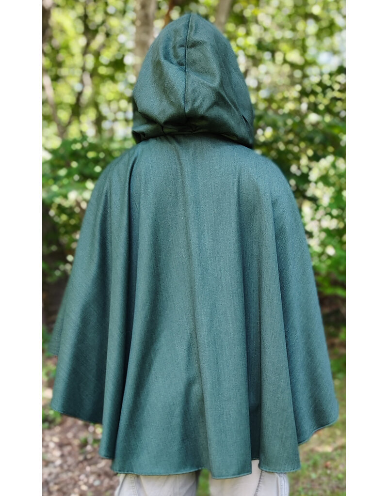 Cloakmakers.com 6143-Washable Green Woven Wool Cloak w/ Dark Brown Velvet Hood Lining & Two Interior Pockets