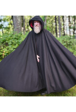 Cloakmakers.com 6144-Washable Black Wool Cloak w/ Red Velvet Hood Lining & Silver Tone Clasp