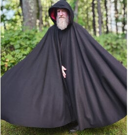 Cloakmakers.com 6144-Washable Black Wool Cloak w/ Red Velvet Hood Lining & Silver Tone Clasp