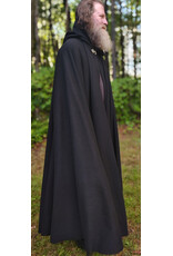 Cloakmakers.com 6144-Washable Black Wool Cloak w/ Red Velvet Hood Lining & Silver Tone Clasp