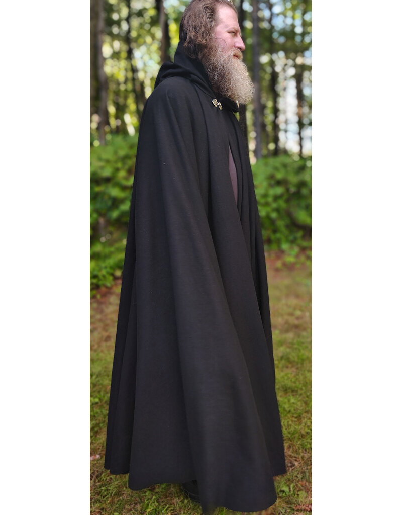 Cloakmakers.com 6144-Washable Black Wool Cloak w/ Red Velvet Hood Lining & Silver Tone Clasp