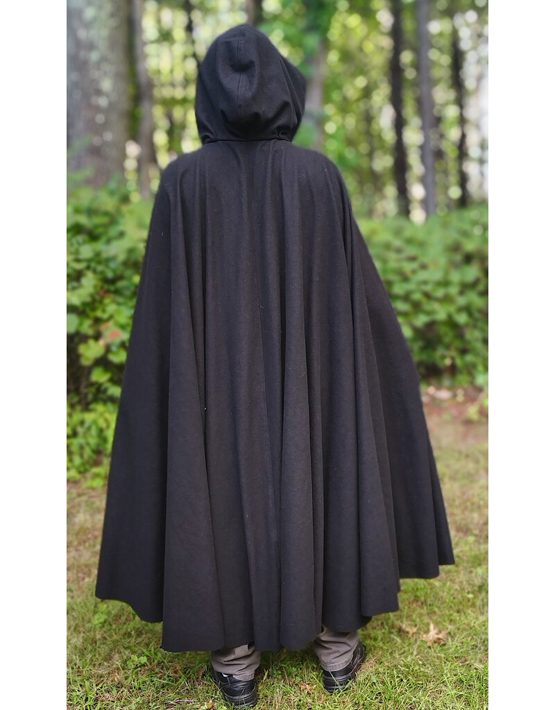 Cloakmakers.com 6144-Washable Black Wool Cloak w/ Red Velvet Hood Lining & Silver Tone Clasp