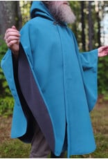 Cloakmakers.com 6145-Washable Wind Resistant Blue & Grey Double Faced Fleece Cloak w/ Silver Tone Clasp