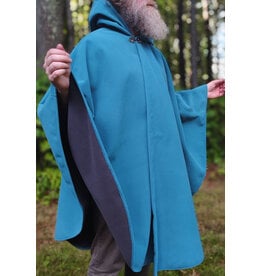 Cloakmakers.com 6145-Washable Wind Resistant Blue & Grey Double Faced Fleece Cloak w/ Silver Tone Clasp