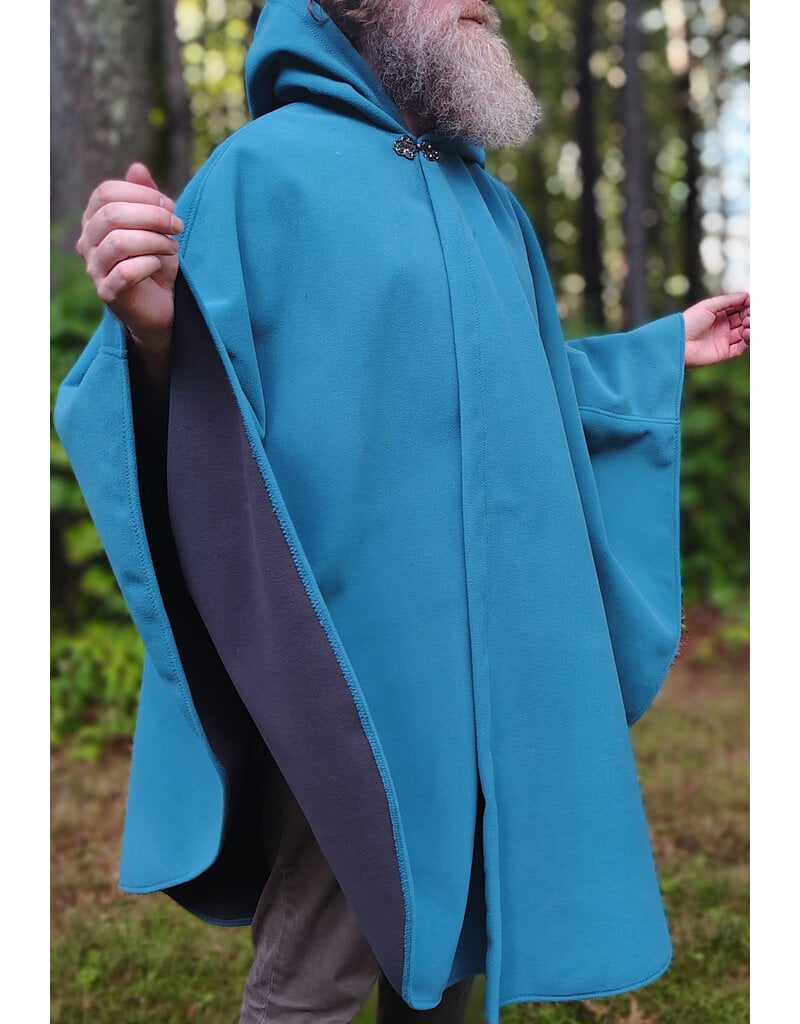 Cloakmakers.com 6145-Washable Wind Resistant Blue & Grey Double Faced Fleece Cloak w/ Silver Tone Clasp