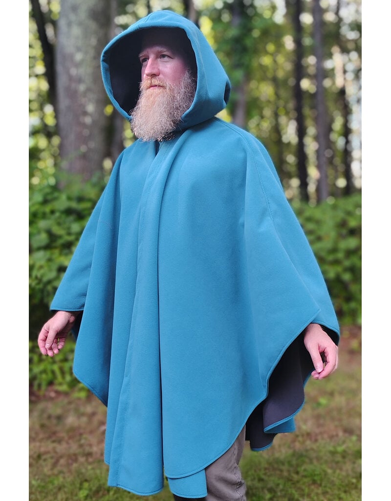 Cloakmakers.com 6145-Washable Wind Resistant Blue & Grey Double Faced Fleece Cloak w/ Silver Tone Clasp