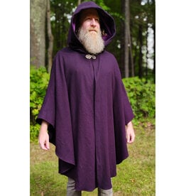 Cloakmakers.com 6146-Washable Aubergine Wool Ruana Cloak w/ Purple Velvet Hood Lining & Gothic Rose Clasp