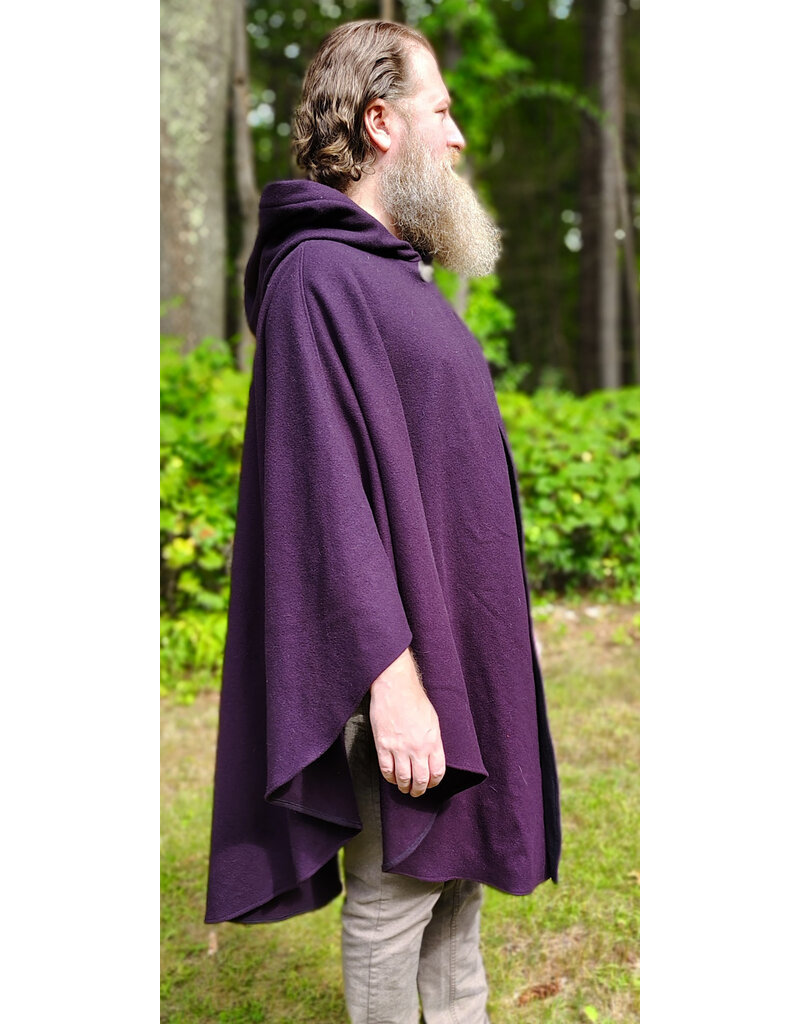 Cloakmakers.com 6146-Washable Aubergine Wool Ruana Cloak w/ Purple Velvet Hood Lining & Gothic Rose Clasp