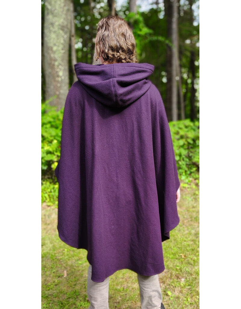 Cloakmakers.com 6146-Washable Aubergine Wool Ruana Cloak w/ Purple Velvet Hood Lining & Gothic Rose Clasp