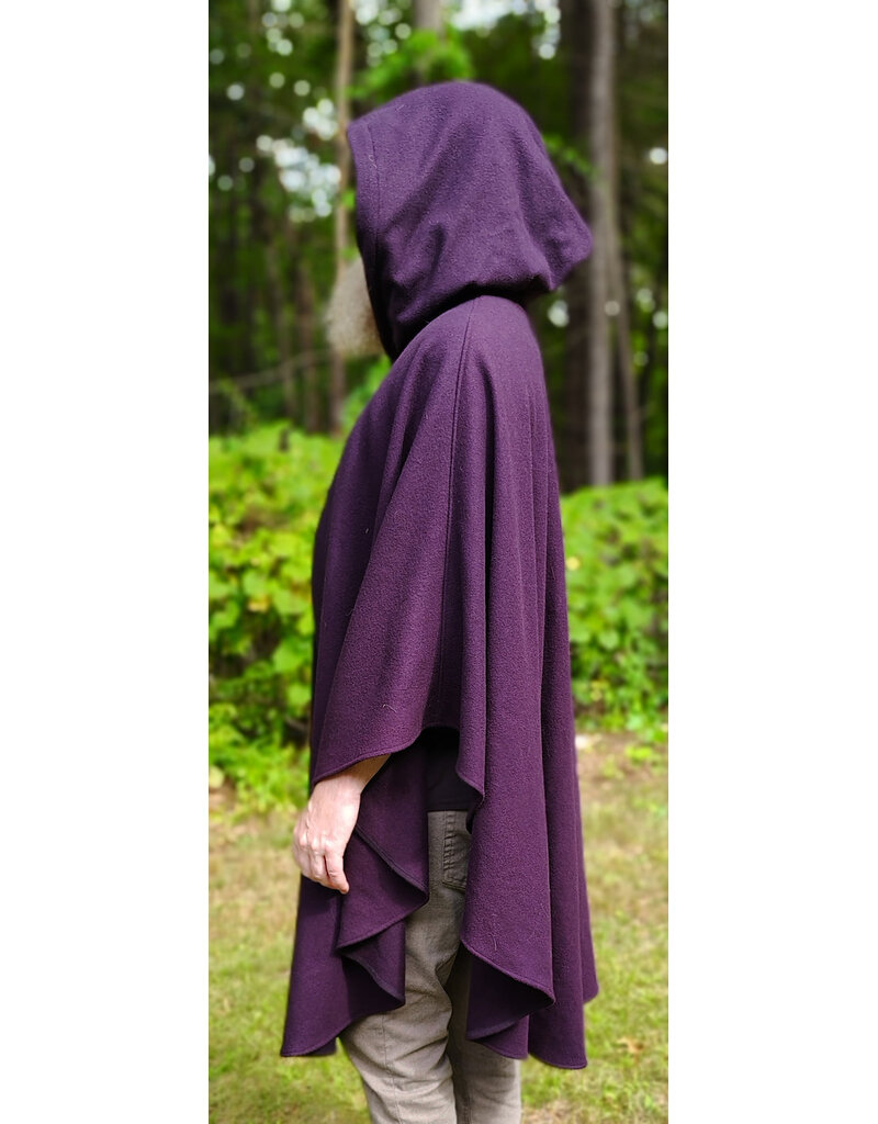 Cloakmakers.com 6146-Washable Aubergine Wool Ruana Cloak w/ Purple Velvet Hood Lining & Gothic Rose Clasp