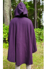 Cloakmakers.com 6146-Washable Aubergine Wool Ruana Cloak w/ Purple Velvet Hood Lining & Gothic Rose Clasp