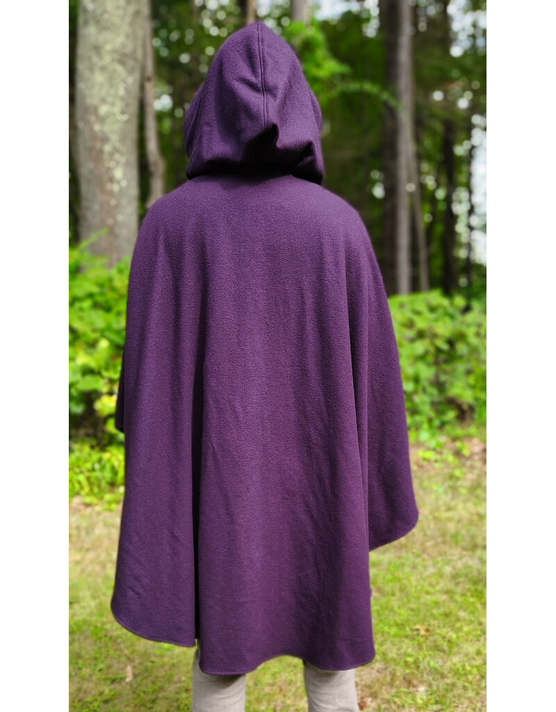 Cloakmakers.com 6146-Washable Aubergine Wool Ruana Cloak w/ Purple Velvet Hood Lining & Gothic Rose Clasp