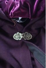 Cloakmakers.com 6146-Washable Aubergine Wool Ruana Cloak w/ Purple Velvet Hood Lining & Gothic Rose Clasp