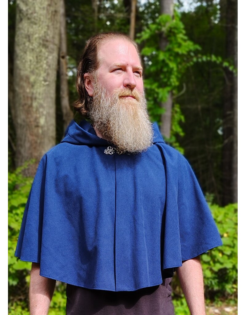 Cloakmakers.com 6147-Washable Short Blue Faux Wool Cloak w/ Silver Tone Clasp