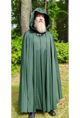 Cloakmakers.com 6148-Washable Long Green Woven Wool Cloak w/ Black Velvet Hood Lining & Silver Tone Clasp