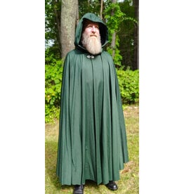 Cloakmakers.com 6148-Washable Long Green Woven Wool Cloak w/ Black Velvet Hood Lining & Silver Tone Clasp