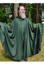 Cloakmakers.com 6148-Washable Long Green Woven Wool Cloak w/ Black Velvet Hood Lining & Silver Tone Clasp