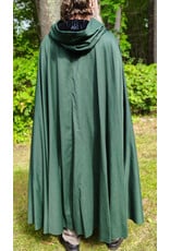 Cloakmakers.com 6148-Washable Long Green Woven Wool Cloak w/ Black Velvet Hood Lining & Silver Tone Clasp