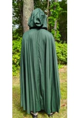 Cloakmakers.com 6148-Washable Long Green Woven Wool Cloak w/ Black Velvet Hood Lining & Silver Tone Clasp