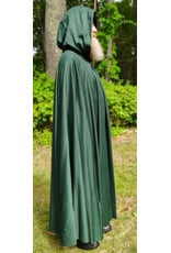 Cloakmakers.com 6148-Washable Long Green Woven Wool Cloak w/ Black Velvet Hood Lining & Silver Tone Clasp