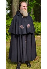 Cloakmakers.com 6149-Washable Charcoal Wool Mantle Cloak w/ Black Velvet Hood Lining & Dual Celtic Raven Embroidery