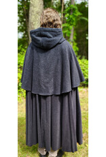 Cloakmakers.com 6149-Washable Charcoal Wool Mantle Cloak w/ Black Velvet Hood Lining & Dual Celtic Raven Embroidery