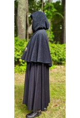 Cloakmakers.com 6149-Washable Charcoal Wool Mantle Cloak w/ Black Velvet Hood Lining & Dual Celtic Raven Embroidery