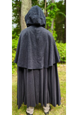 Cloakmakers.com 6149-Washable Charcoal Wool Mantle Cloak w/ Black Velvet Hood Lining & Dual Celtic Raven Embroidery