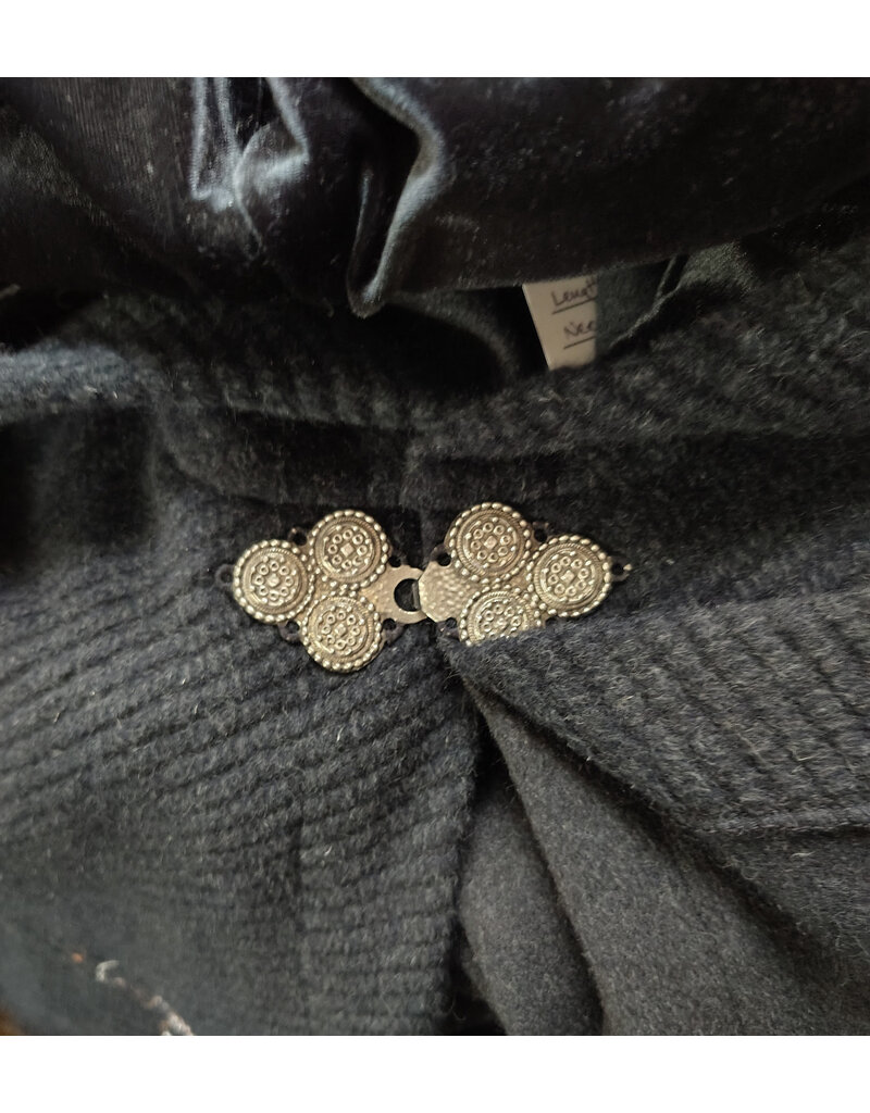 Cloakmakers.com 6149-Washable Charcoal Wool Mantle Cloak w/ Black Velvet Hood Lining & Dual Celtic Raven Embroidery