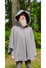 Cloakmakers.com 6150-Washable White & Black Checkered Wool Blend Ruana Cloak w/ Black Velvet Hood Lining & Silver Tone Clasp
