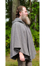 Cloakmakers.com 6150-Washable White & Black Checkered Wool Blend Ruana Cloak w/ Black Velvet Hood Lining & Silver Tone Clasp