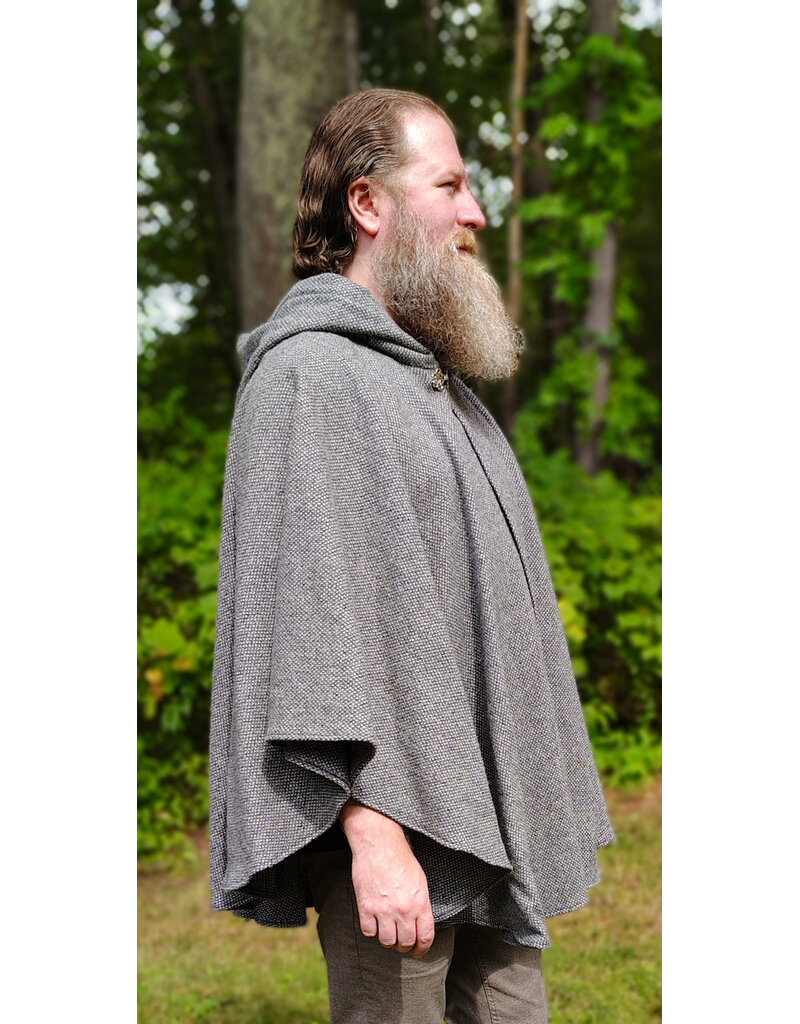Cloakmakers.com 6150-Washable White & Black Checkered Wool Blend Ruana Cloak w/ Black Velvet Hood Lining & Silver Tone Clasp