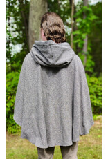 Cloakmakers.com 6150-Washable White & Black Checkered Wool Blend Ruana Cloak w/ Black Velvet Hood Lining & Silver Tone Clasp